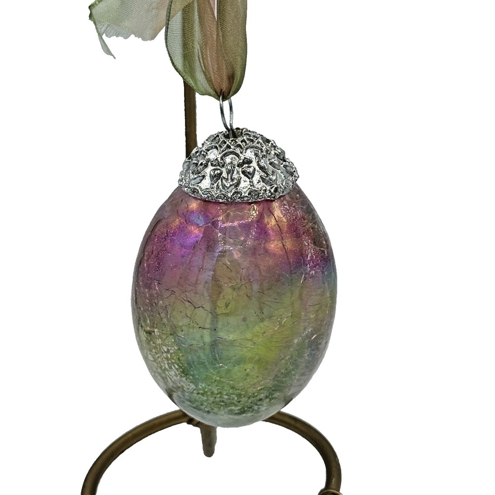 Vintage Spring Easter Crackle Glass Heavy Ornaments- Set of 6 Kugel Style Eggs - Picture 5 of 13